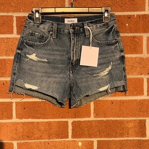Pistola Blue High-Waisted Jean Shorts Distressed Style